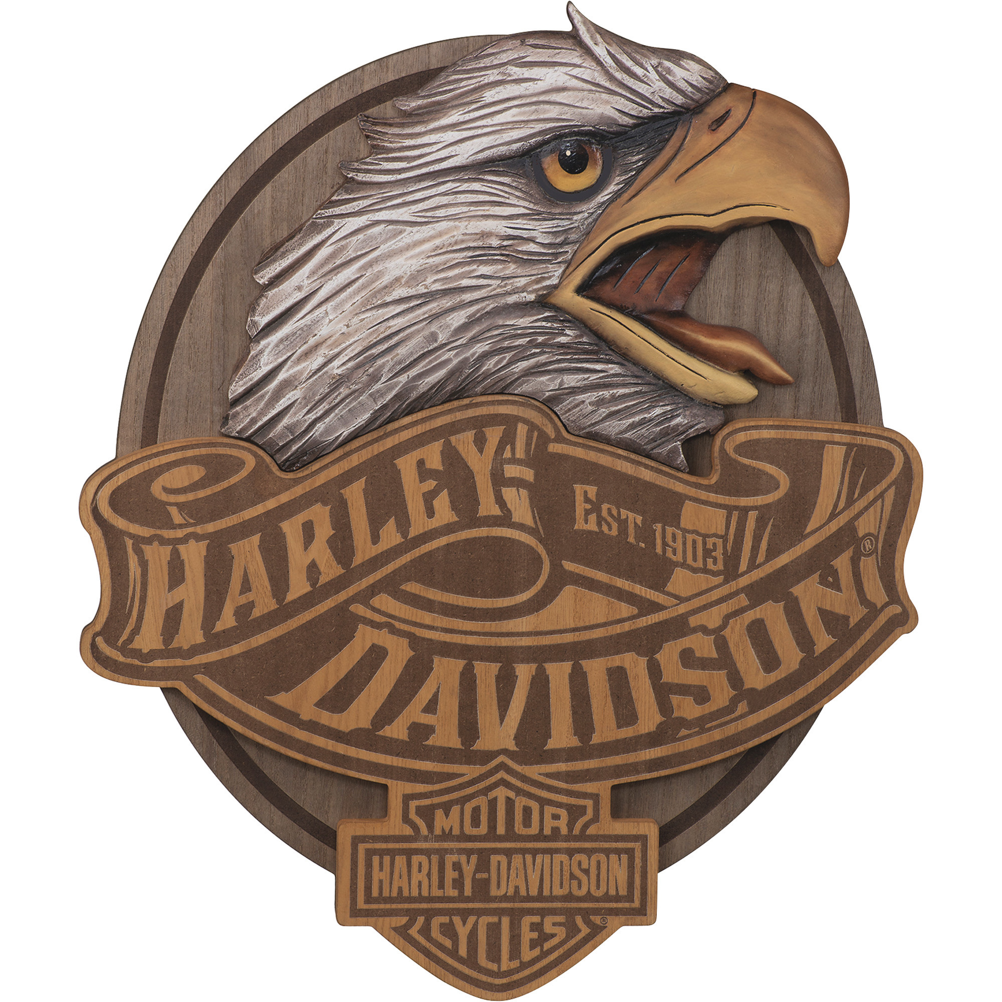 Harley-Davidson Hand-Carved Eagle Pub Sign, 18.7in.W x 22.6in.H Oval, Model# HDL-15322